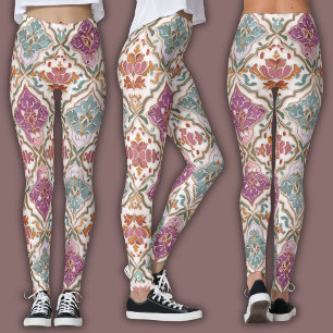 Paisley Mosaic Pattern   Earth and Jewel Tone Leggings
