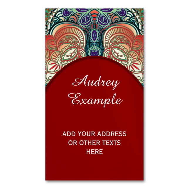 Paisley Mosaic Pattern I + your ideas Magnetic Business Card (Front Vertical)