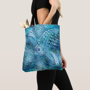 Paisley Motif in Teal-Blue Tote Bag
