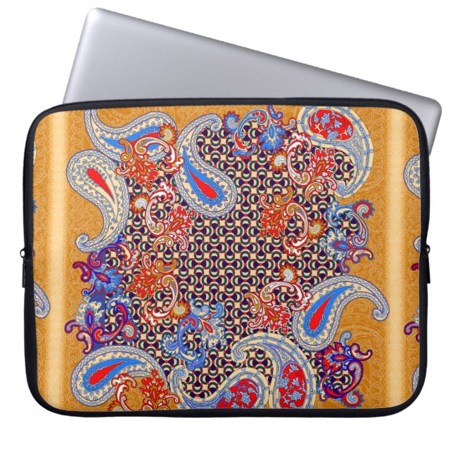 Paisley multicolor scarf design laptop sleeve (Front)