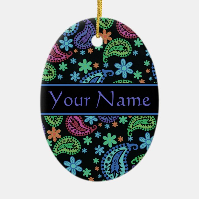 Paisley on Black Ceramic Tree Decoration (Front)