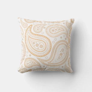 Paisley Orange on White Throw Pillow