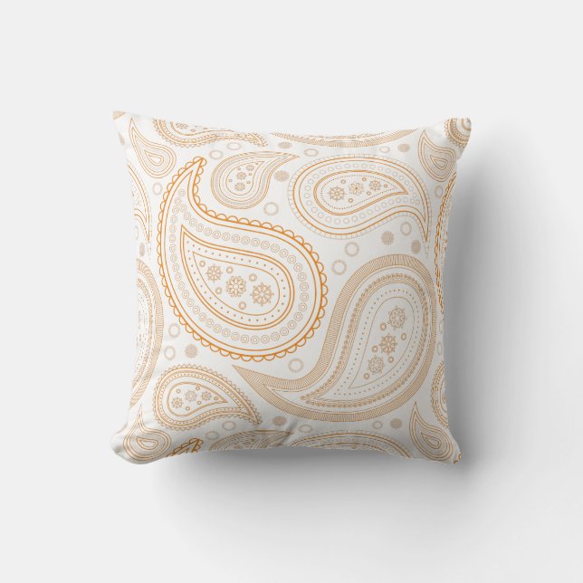 Paisley Orange on White Throw Pillow (Front)