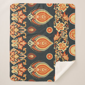 Paisley Oriental Ethnic Fabric Sherpa Blanket