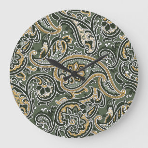 Paisley Oriental Ethnic, Vintage Seamless. Large Clock