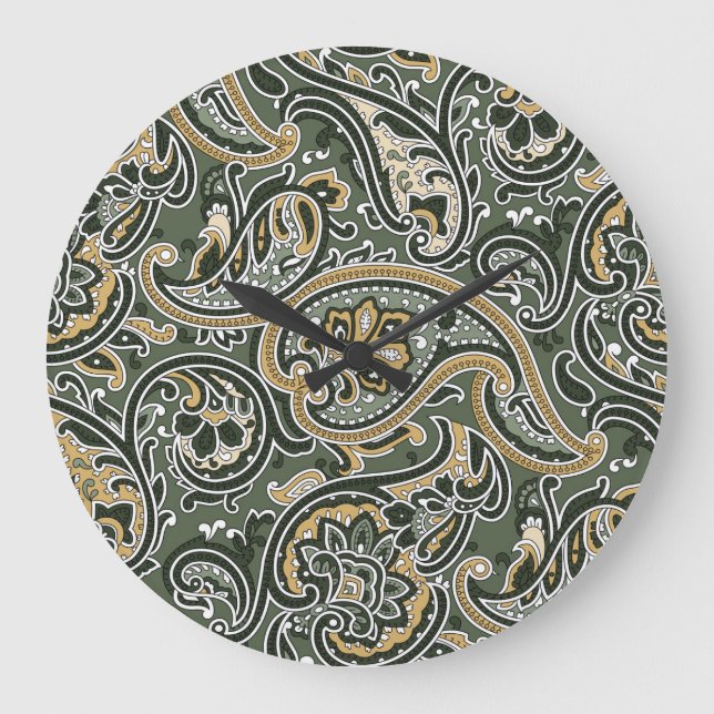Paisley Oriental Ethnic, Vintage Seamless. Large Clock (Front)