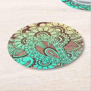 Paisley Ornaments I + your backgr. & ideas Round Paper Coaster