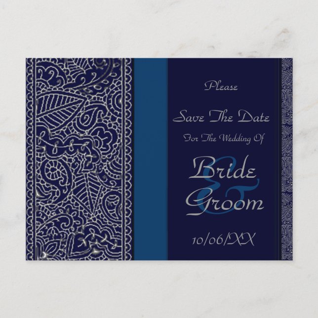 Paisley Passion - Silver Effect (Henna) (Wedding) Announcement Postcard (Front)