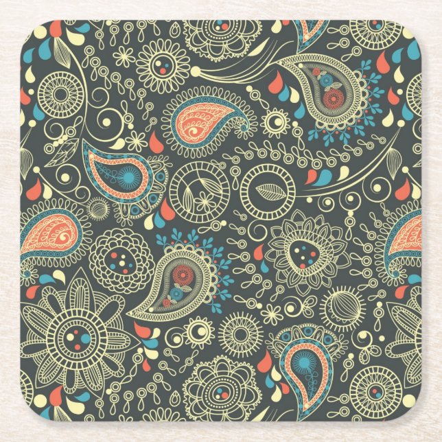 Paisley Pattern 3 Square Paper Coaster (Front)