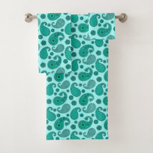 Paisley Pattern, Aqua and Turquoise Bath Towel Set