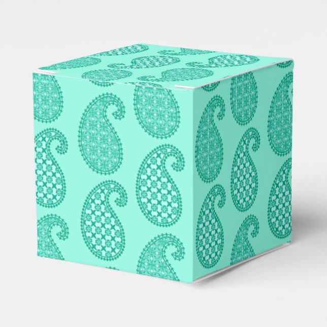 Paisley pattern, aqua and turquoise favour box (Front Side)