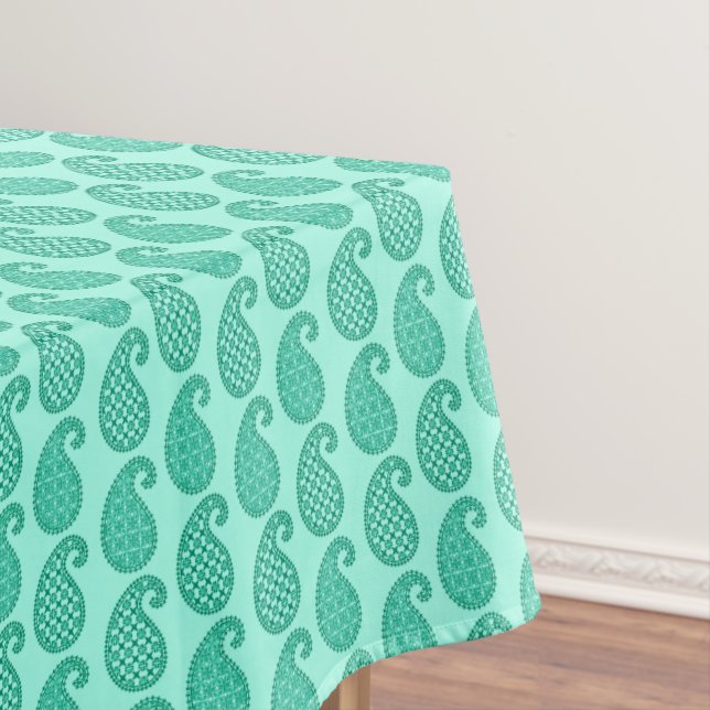 Paisley pattern, aqua and turquoise tablecloth (In Situ)