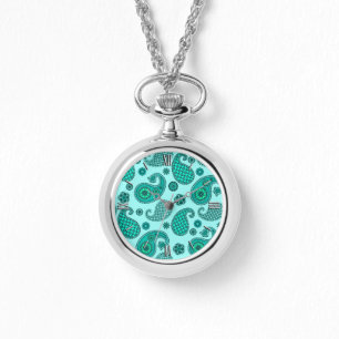 Paisley Pattern, Aqua and Turquoise Watch