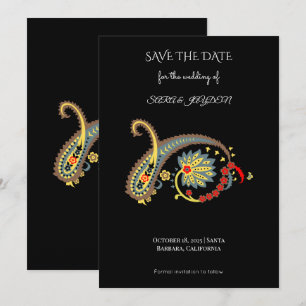 Paisley Pattern Art – Boho Ethnic Botanical Print Save The Date
