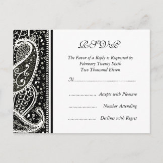 Paisley Pattern Bl. & Wh. RSVP Postcard