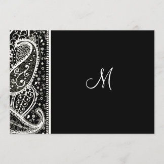 Paisley Pattern Bl. & Wh. Wedding Invitation