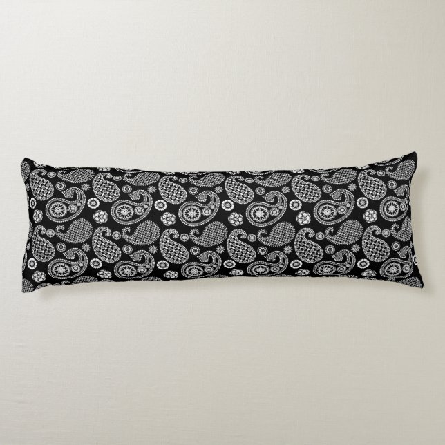 Paisley pattern, Black and White Body Cushion (Back)