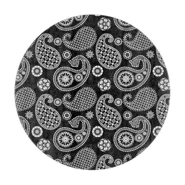 Paisley pattern, Black and White Cutting Board (Front)