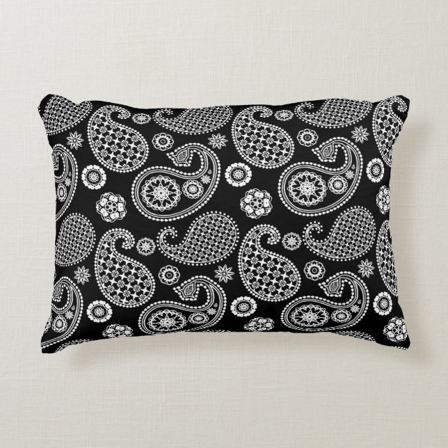 Paisley pattern, Black and White Decorative Cushion (Front)