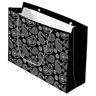 Paisley pattern, Black and White Large Gift Bag