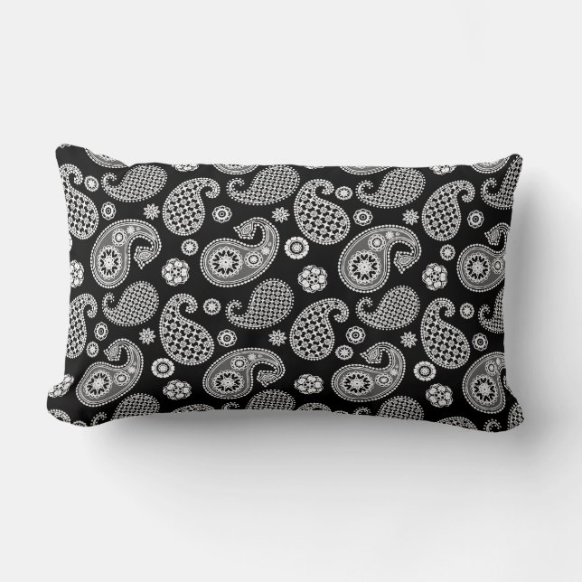 Paisley Pattern, Black and White Lumbar Cushion (Front)