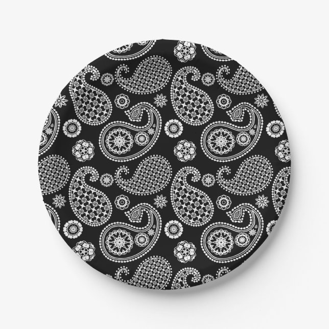 Paisley pattern, Black and White Paper Plate (Front)