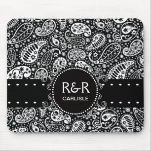 Paisley Pattern Black and White Personalised Mouse Pad