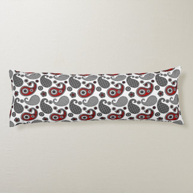 Paisley pattern, Black, White and Red Body Cushion (Back)