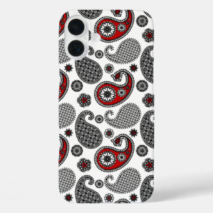 Paisley pattern, Black, White and Red iPhone 16 Plus Case