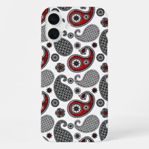 Paisley pattern, Black, White and Red iPhone 16 Plus Case