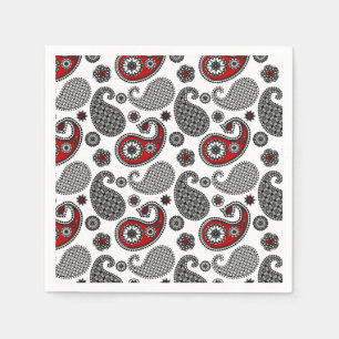 Paisley pattern, Black, White and Red Napkin