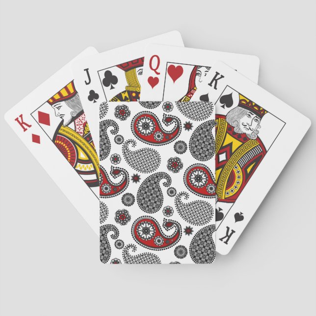 Paisley pattern, Black, White and Red Playing Cards (Back)