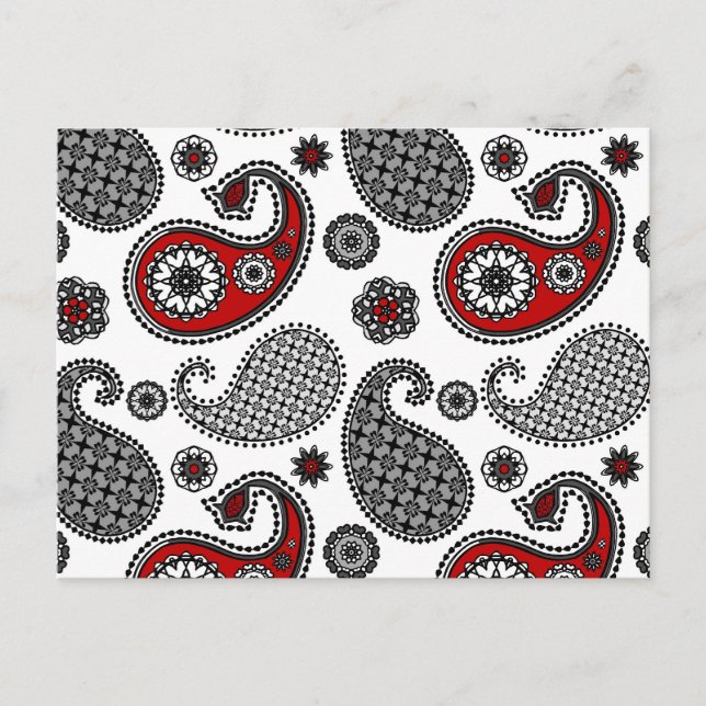 Paisley pattern, Black, White and Red Postcard (Front)