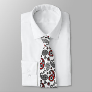 Paisley pattern, Black, White and Red Tie