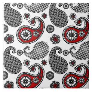 Paisley pattern, Black, White and Red Tile