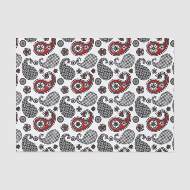 Paisley pattern, Black, White and Red Tissue Paper (Front)