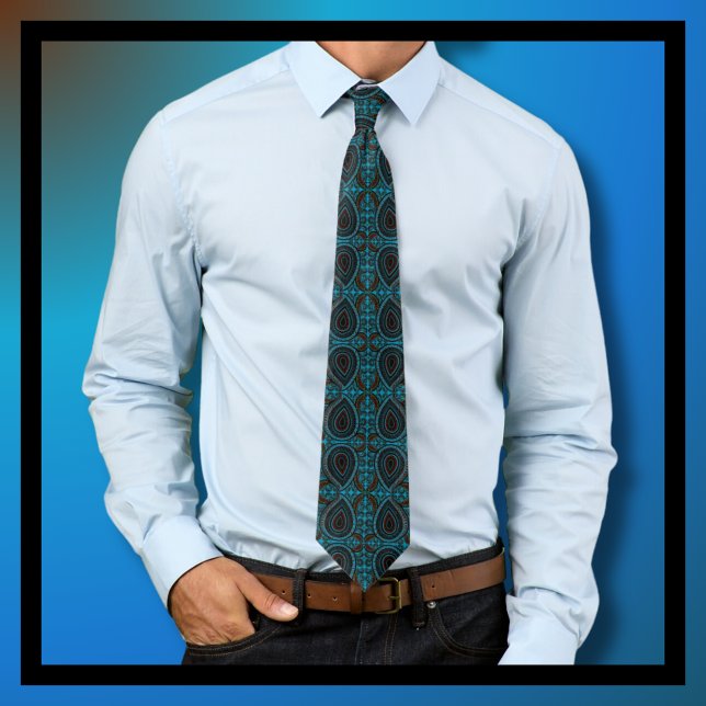 Paisley Pattern Blue Brown Black Tie (Creator Uploaded)