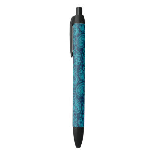Paisley pattern blue elegant black ink pen