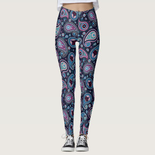 Paisley pattern blue purple elegant yoga pants