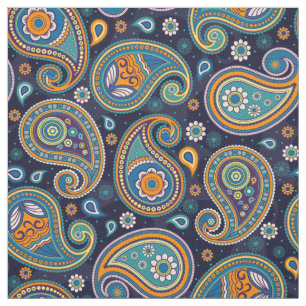 Paisley pattern blue teal orange colour fabric