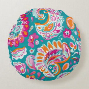 Paisley Pattern Boho Floral Decorative Round Cushion