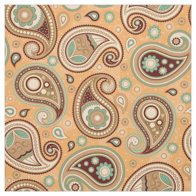Paisley pattern Brown and teal Fabric (Swatch)