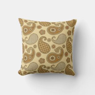 Paisley pattern, brown, tan and beige outdoor cushion