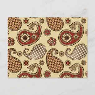 Paisley pattern, brown, tan and beige postcard