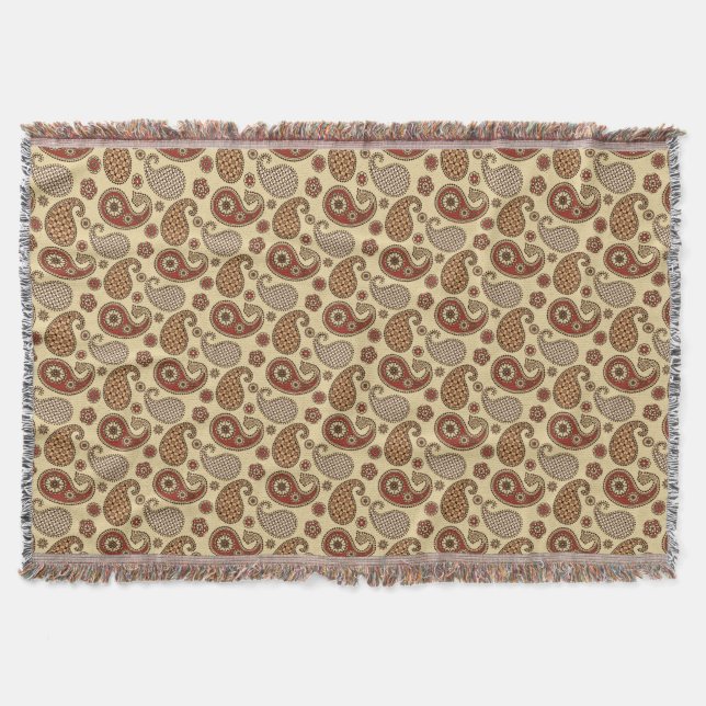 Paisley pattern, brown, tan and beige throw blanket (Front)