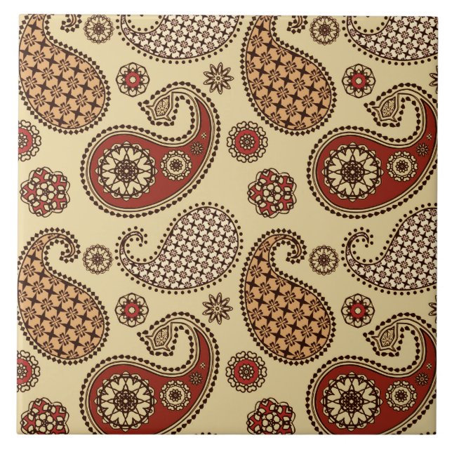 Paisley pattern, brown, tan and beige tile (Front)