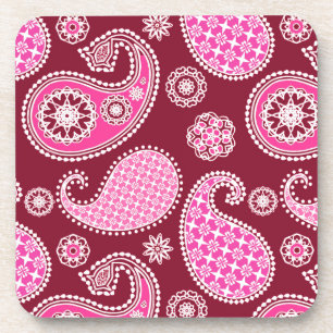 Paisley pattern, Burgundy, Pink and White Coaster