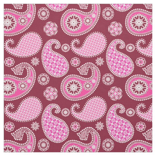 Paisley pattern, Burgundy, Pink and White Fabric (Swatch)