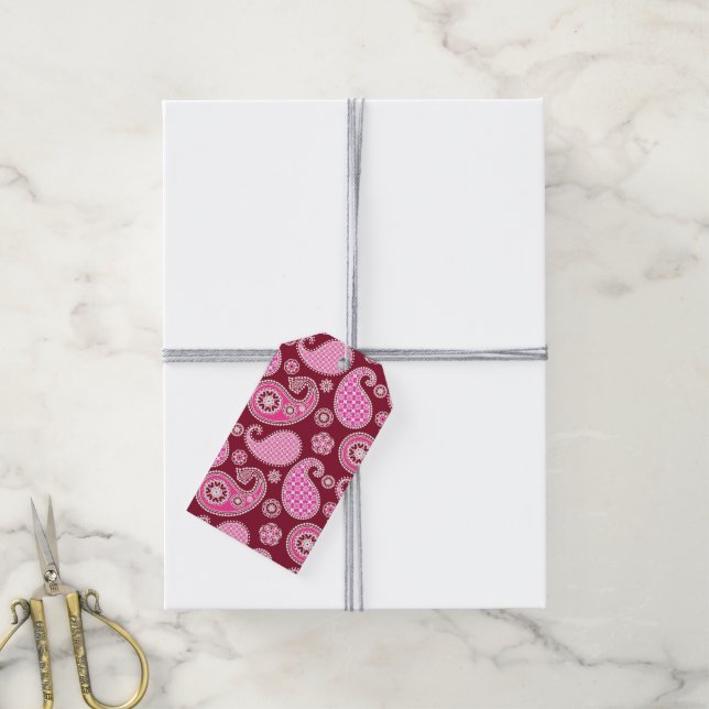 Paisley pattern, Burgundy, Pink and White Gift Tag (With Twine)