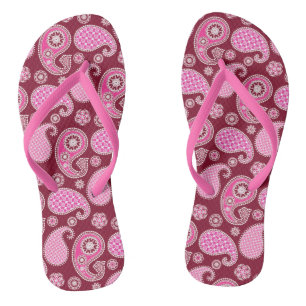 Paisley pattern, Burgundy, Pink and White Jandals
